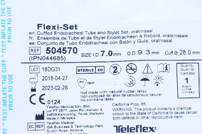 Teleflex 504570 Flexi-Set Endotracheal Tube & Stylet Set 7.0 ID x 9.3 OD x 28 mm